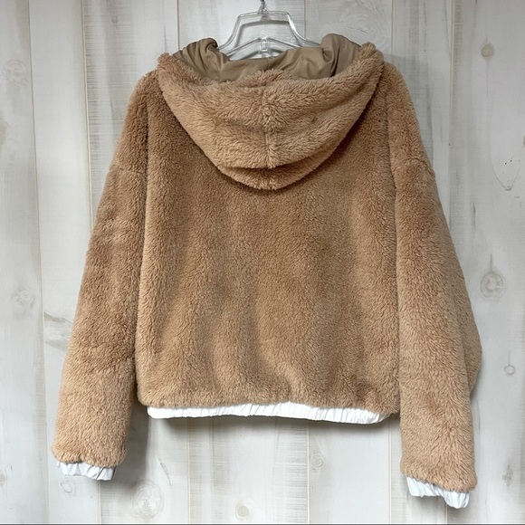 VS Pink Reversible Teddy Grey White Brown Zip Jacket Sz L Hooded - Picture 7 of 10